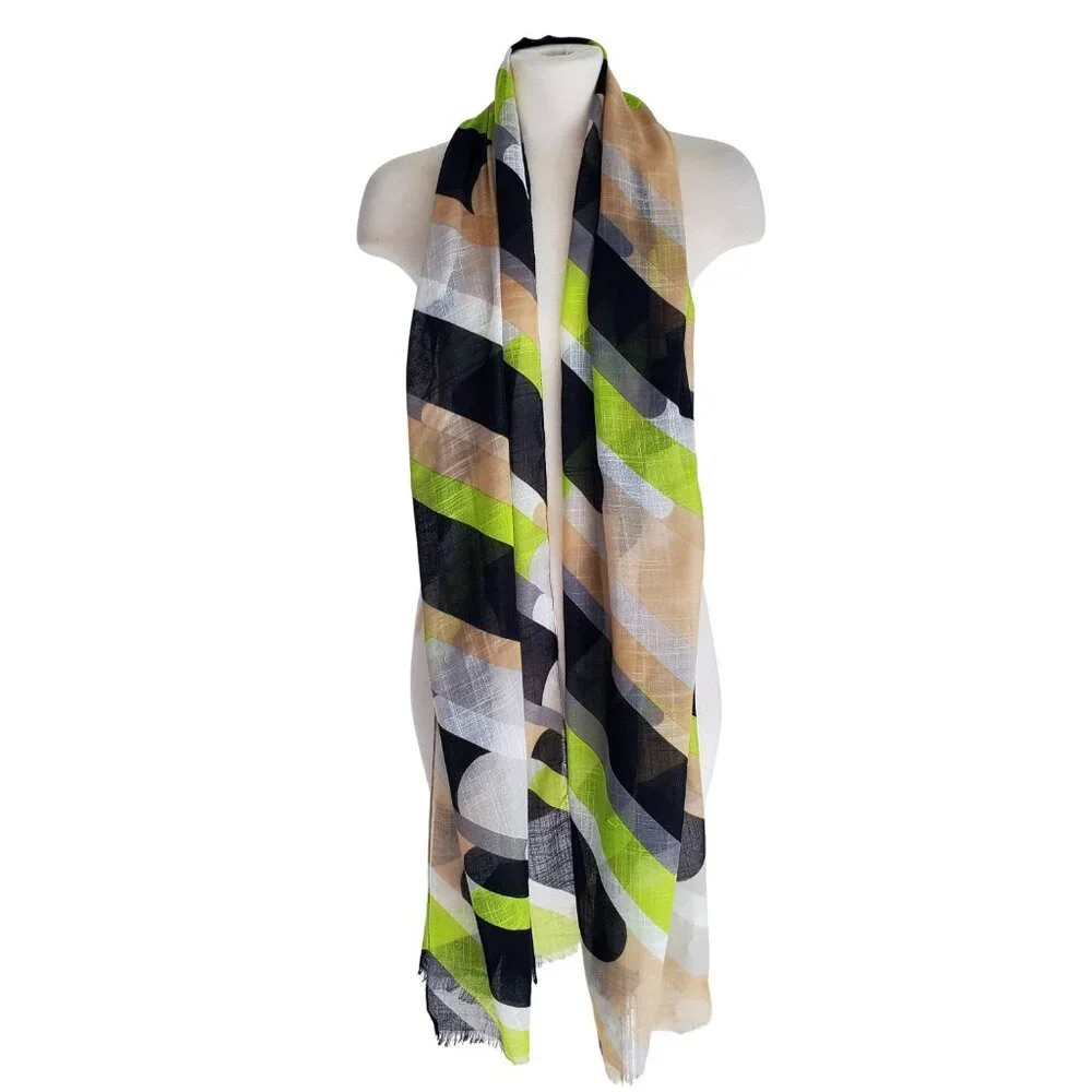 ECHO long scarf lightweight Graphic Art to Wear Raw fringe Ends 84 x 23.75